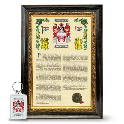 De'jongh Framed Armorial History and Keychain - Heirloom