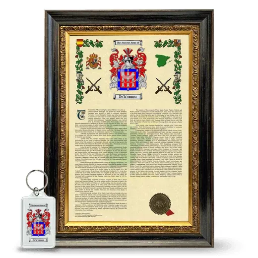 De'la'campa Framed Armorial History and Keychain - Heirloom