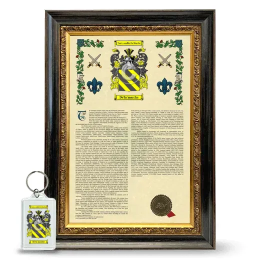 De'la'marche Framed Armorial History and Keychain - Heirloom