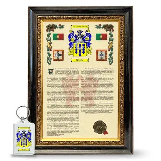 De'villa Framed Armorial History and Keychain - Heirloom