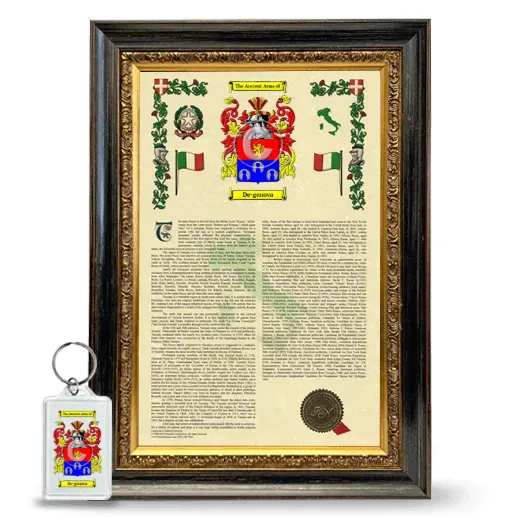 De-genova Framed Armorial History and Keychain - Heirloom