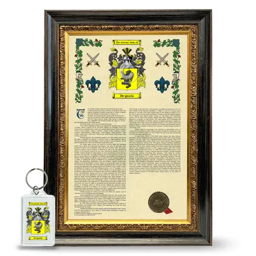 De-gracia Framed Armorial History and Keychain - Heirloom