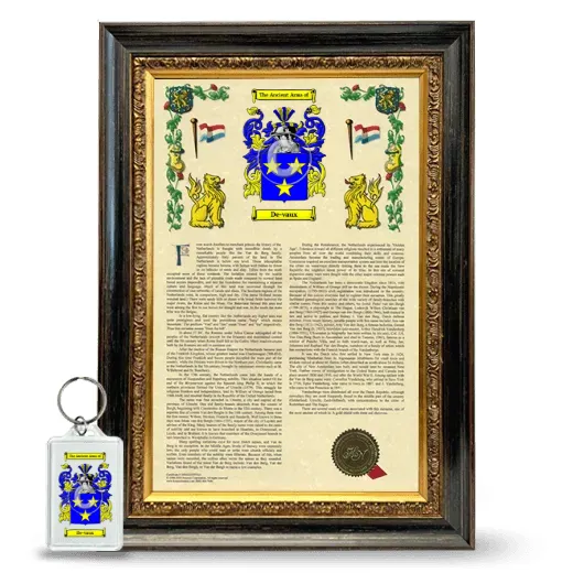 De-vaux Framed Armorial History and Keychain - Heirloom