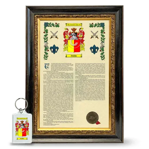 Dejohn Framed Armorial History and Keychain - Heirloom