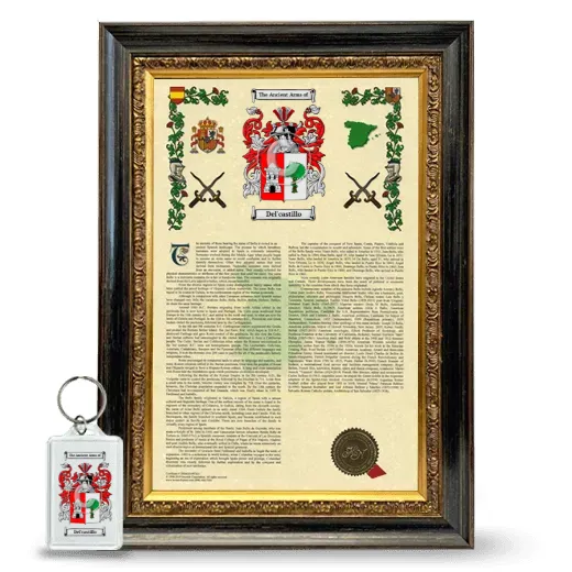Del'castillo Framed Armorial History and Keychain - Heirloom