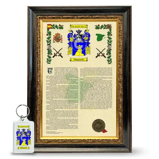 Delaguardia Framed Armorial History and Keychain - Heirloom