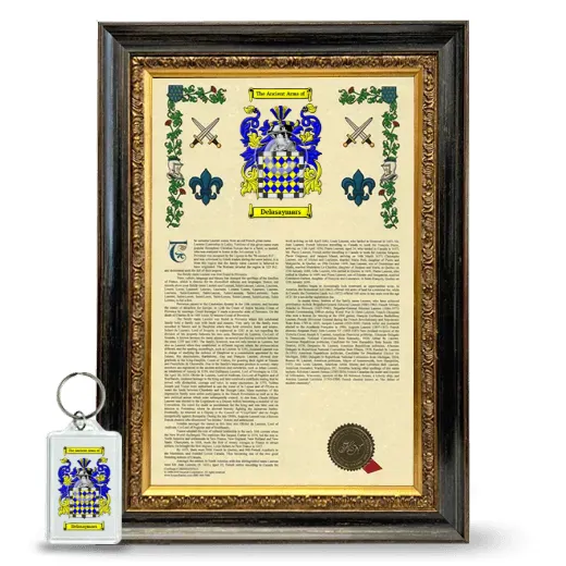 Delasaymars Framed Armorial History and Keychain - Heirloom