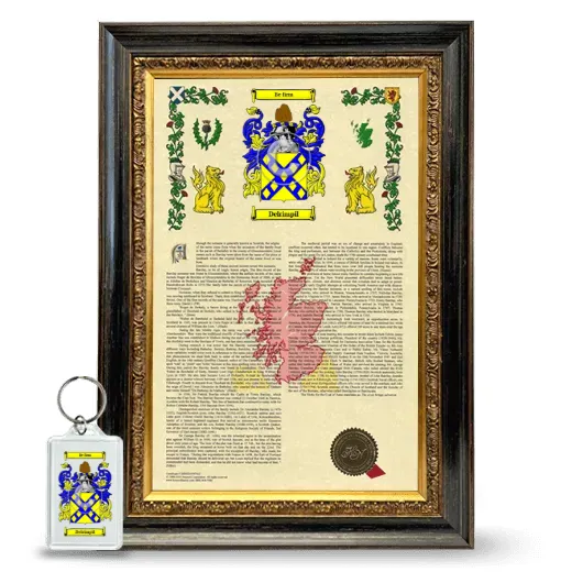 Delrimpil Framed Armorial History and Keychain - Heirloom