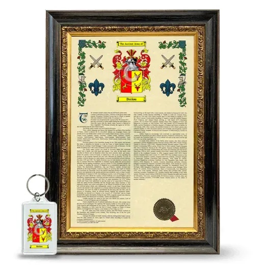 Deriou Framed Armorial History and Keychain - Heirloom