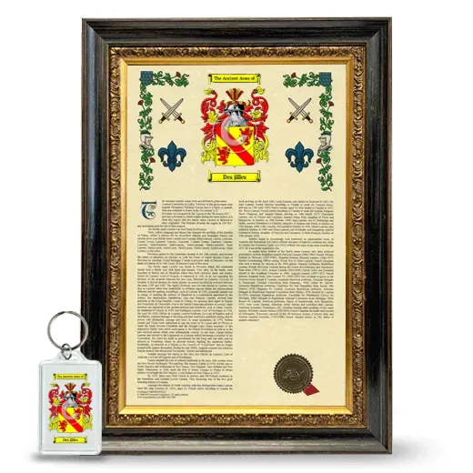 Des jilles Framed Armorial History and Keychain - Heirloom