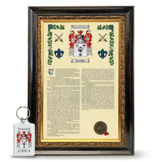 Desaulnier Framed Armorial History and Keychain - Heirloom