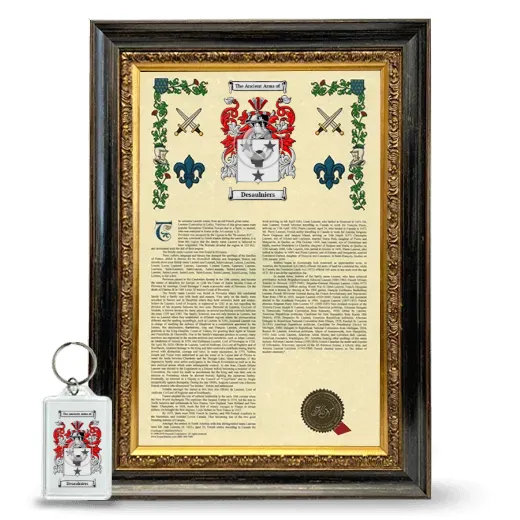 Desaulniers Framed Armorial History and Keychain - Heirloom