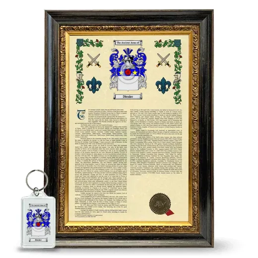 Dicaire Framed Armorial History and Keychain - Heirloom
