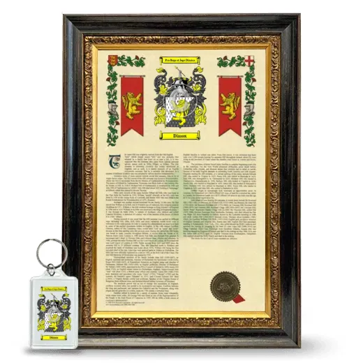 Dimox Framed Armorial History and Keychain - Heirloom