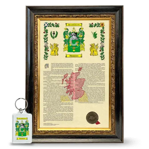 Dinsmoore Framed Armorial History and Keychain - Heirloom