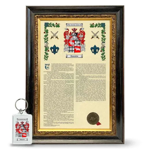 Doucette Framed Armorial History and Keychain - Heirloom