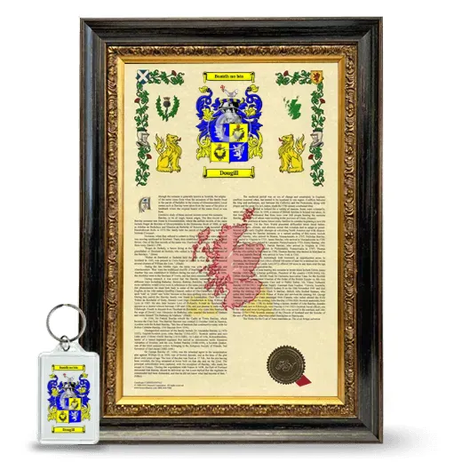 Dougill Framed Armorial History and Keychain - Heirloom