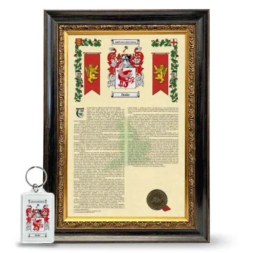 Drake Framed Armorial History and Keychain - Heirloom