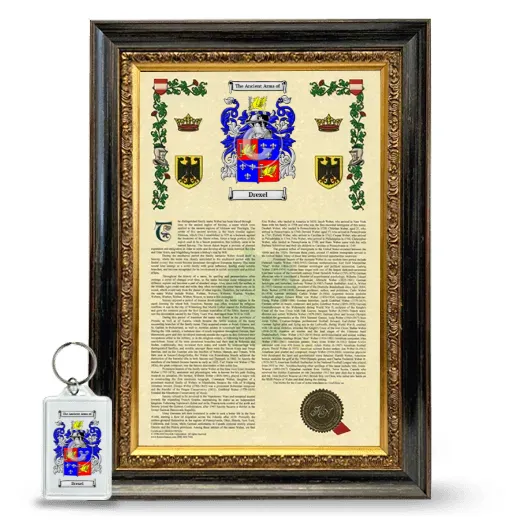 Drexel Framed Armorial History and Keychain - Heirloom