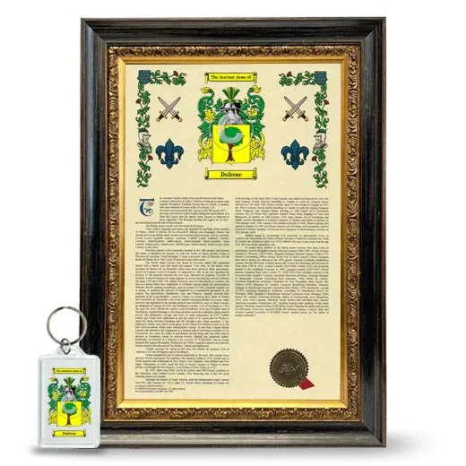 Dufrene Framed Armorial History and Keychain - Heirloom