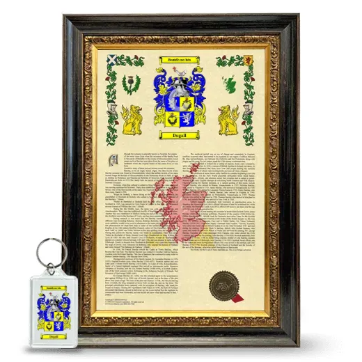 Dugall Framed Armorial History and Keychain - Heirloom