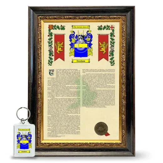 Dumham Framed Armorial History and Keychain - Heirloom