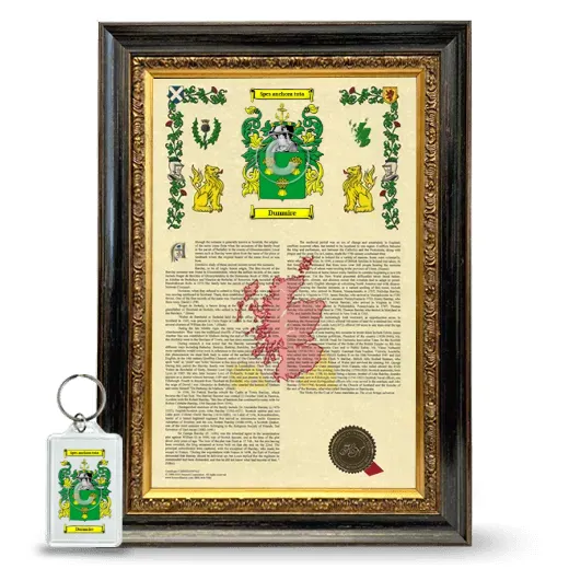Dunmire Framed Armorial History and Keychain - Heirloom