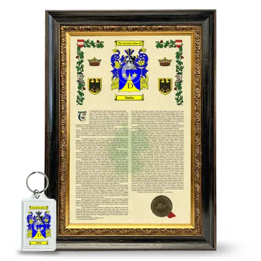 Duthe Framed Armorial History and Keychain - Heirloom