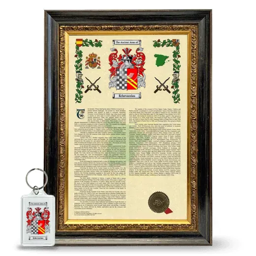 Echevarrias Framed Armorial History and Keychain - Heirloom