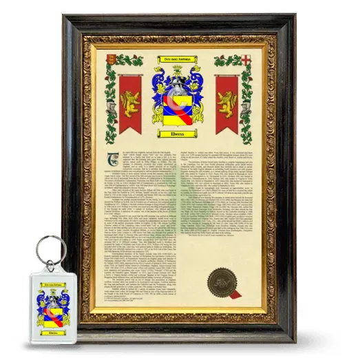 Elwess Framed Armorial History and Keychain - Heirloom