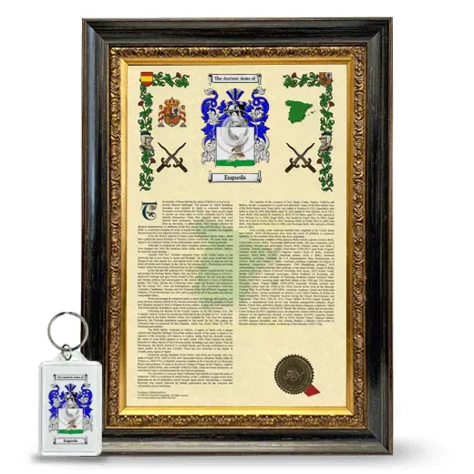 Esqueda Framed Armorial History and Keychain - Heirloom
