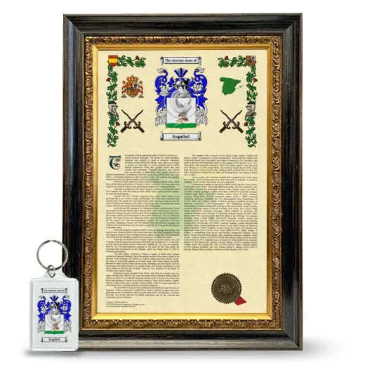 Esquibel Framed Armorial History and Keychain - Heirloom