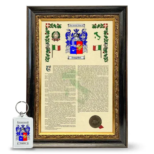 Evangelisti Framed Armorial History and Keychain - Heirloom