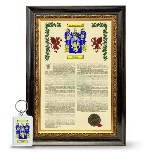 Eveans Framed Armorial History and Keychain - Heirloom