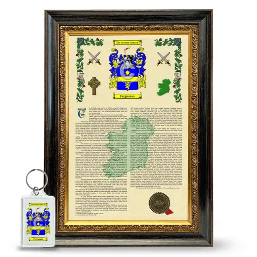 Fergusson Framed Armorial History and Keychain - Heirloom