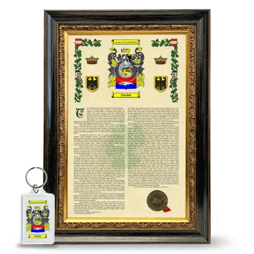 Fischel Framed Armorial History and Keychain - Heirloom