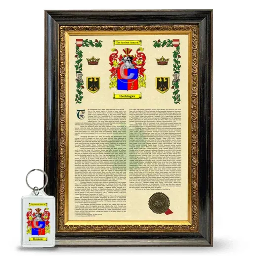 Flechingler Framed Armorial History and Keychain - Heirloom