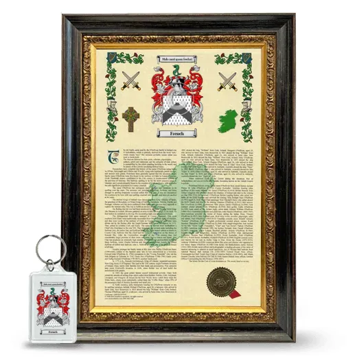 French Framed Armorial History and Keychain - Heirloom