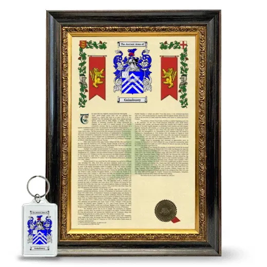 Gainsburey Framed Armorial History and Keychain - Heirloom