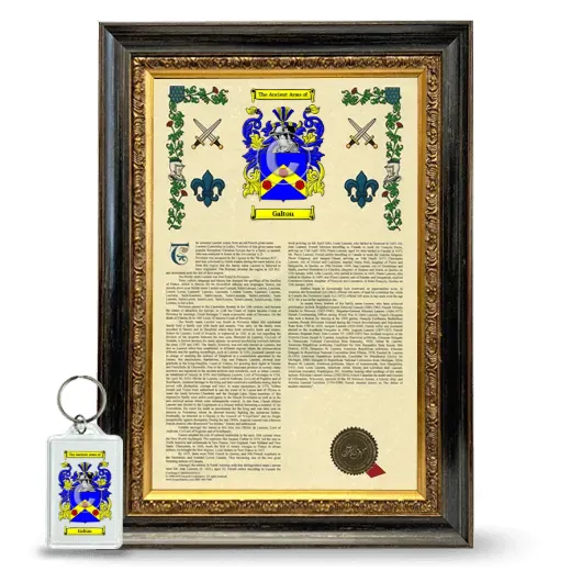 Galton Framed Armorial History and Keychain - Heirloom