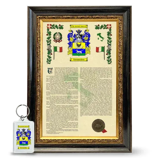 Gattamelata Framed Armorial History and Keychain - Heirloom