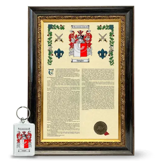 Gaugler Framed Armorial History and Keychain - Heirloom