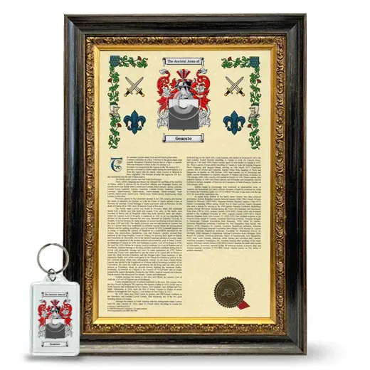 Geneste Framed Armorial History and Keychain - Heirloom