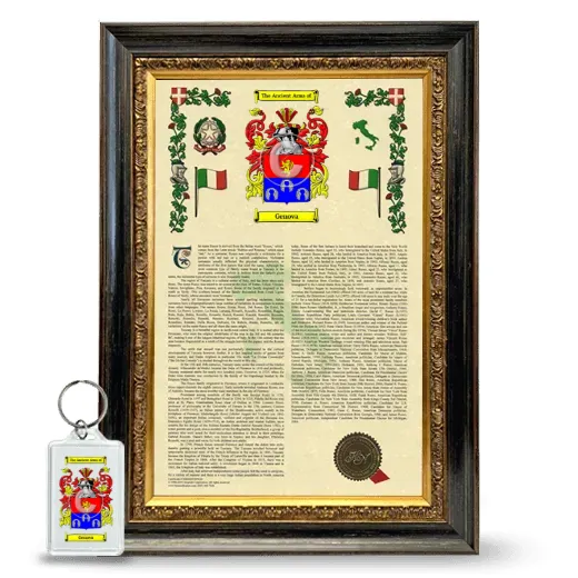 Genova Framed Armorial History and Keychain - Heirloom