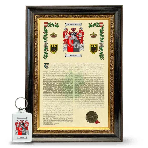 Gielgud Framed Armorial History and Keychain - Heirloom