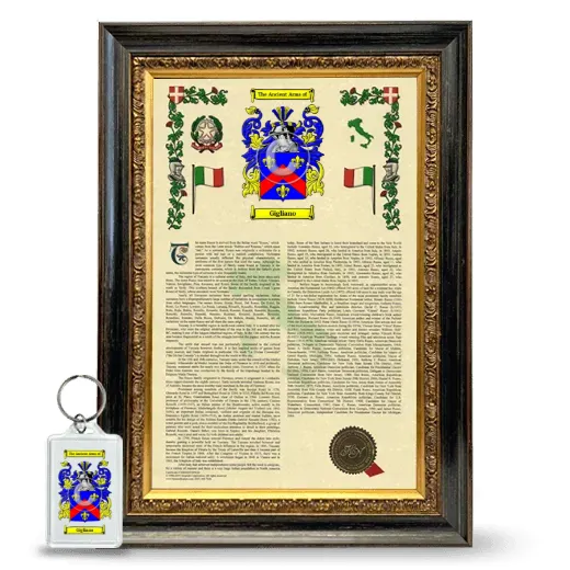 Gigliano Framed Armorial History and Keychain - Heirloom