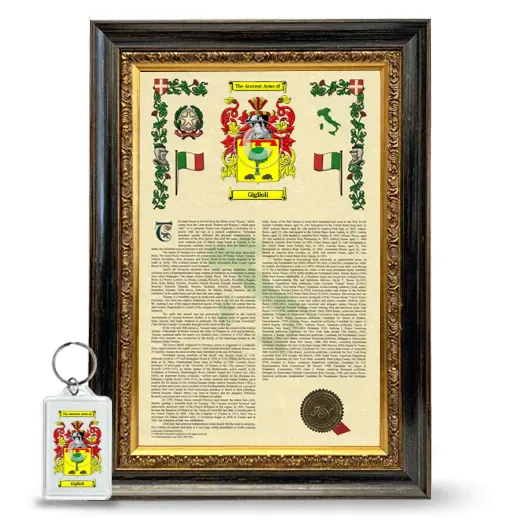Giglioli Framed Armorial History and Keychain - Heirloom