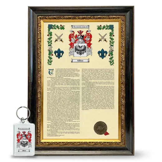 Gilbon Framed Armorial History and Keychain - Heirloom