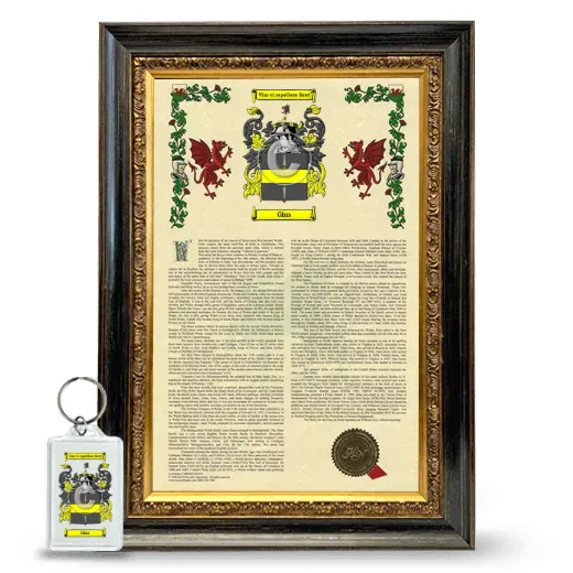 Gins Framed Armorial History and Keychain - Heirloom