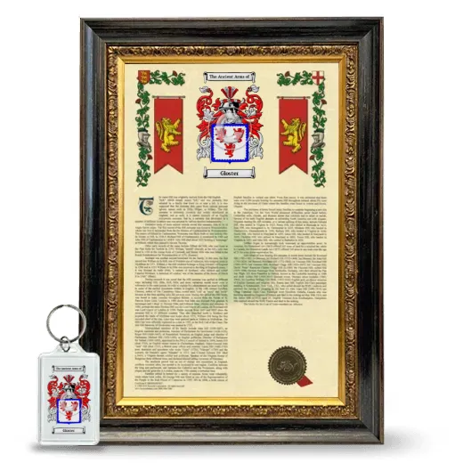Gloster Framed Armorial History and Keychain - Heirloom